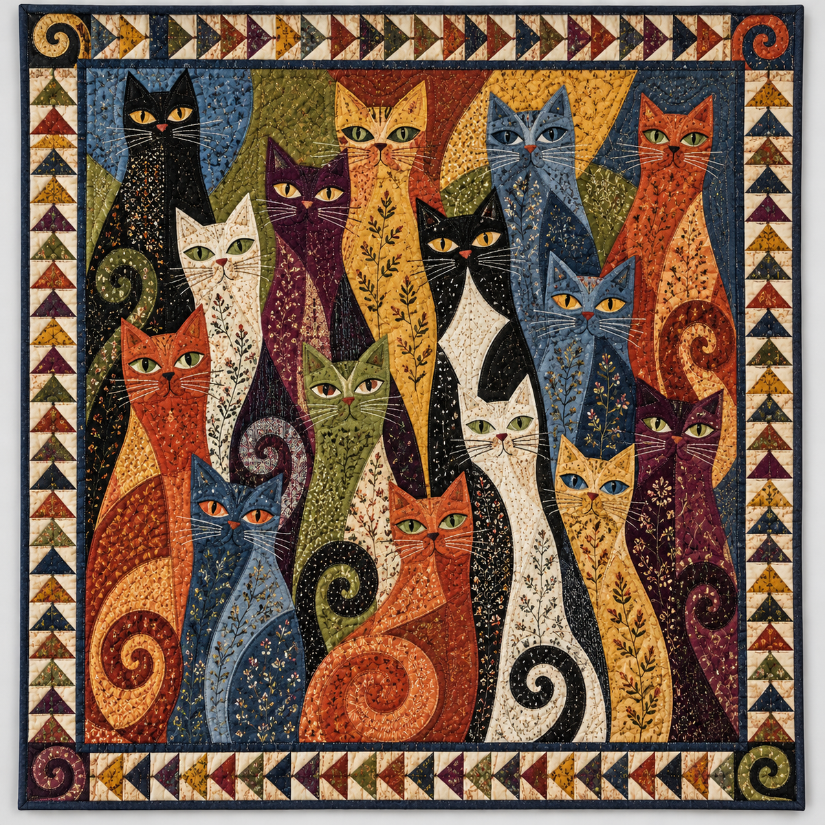 Earth Tone Folk Art Cats TD141026001 Quilt Blanket