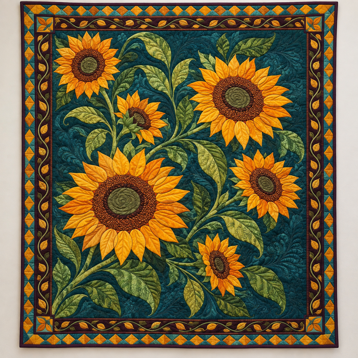 Golden Sunflowers On Teal TD141026002 Quilt Blanket