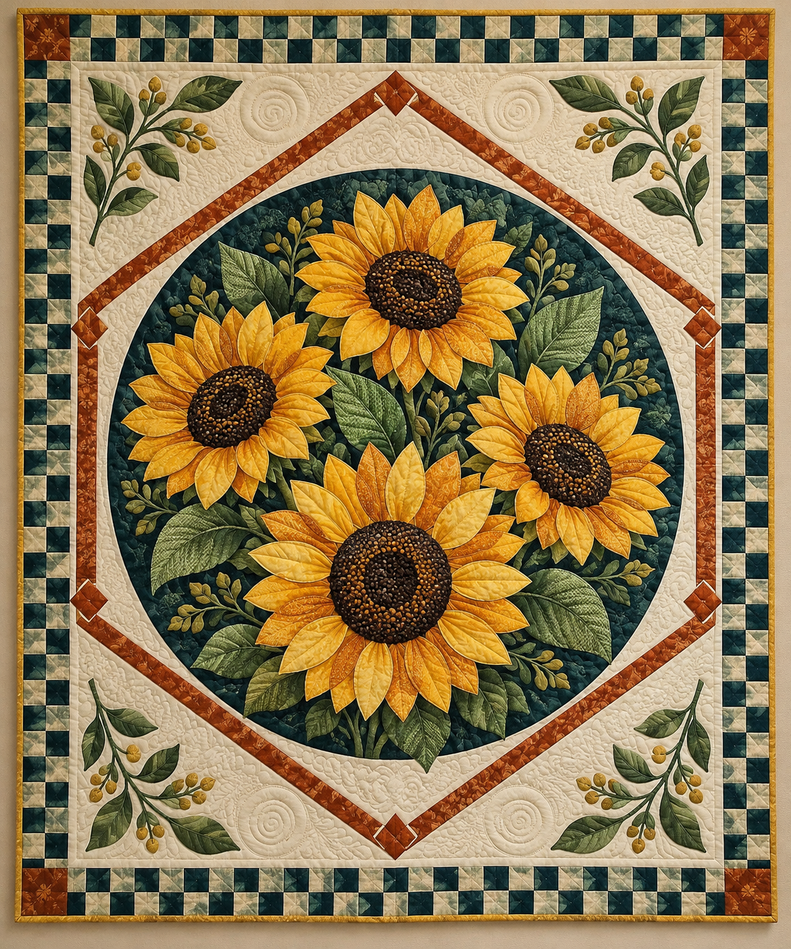 Sunflower Orchard Medallion TD101026048 Quilt Blanket