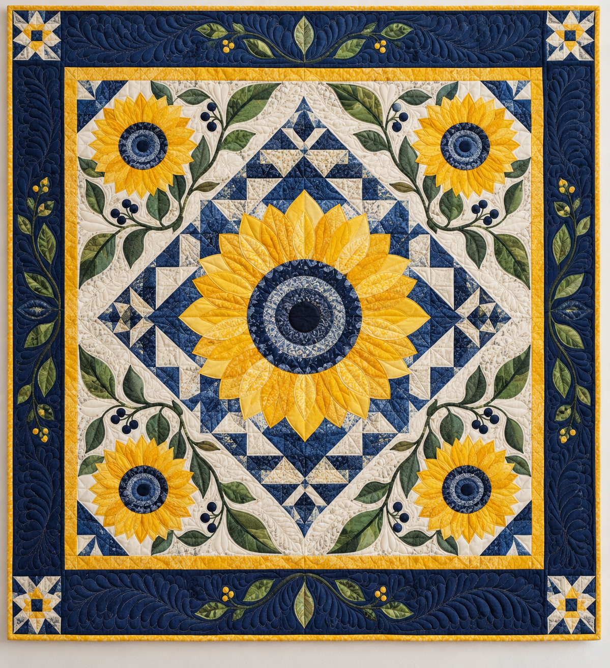 Blue Centered Sunflower Garden TD141026004 Quilt Blanket