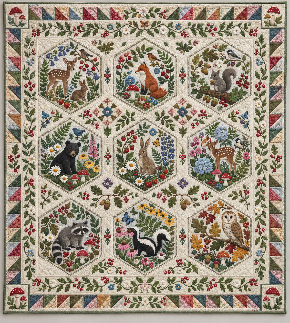 Woodland Animals And Botanical Hexagons TD141026005 Quilt Blanket