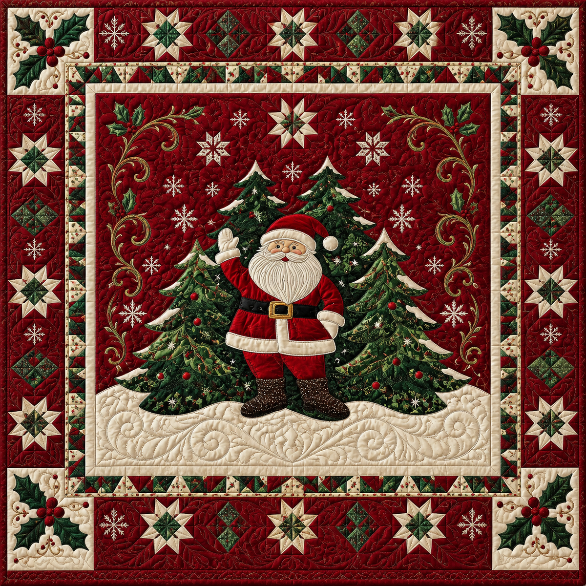 Cranberry Santa Evergreen TD141026507 Quilt Blanket