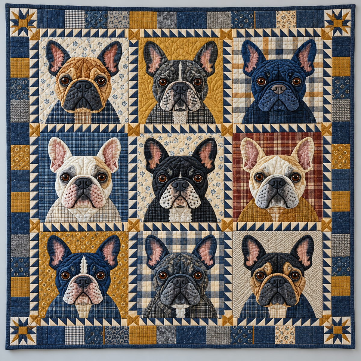 Plaid French Bulldog Portraits TD141026011 Quilt Blanket