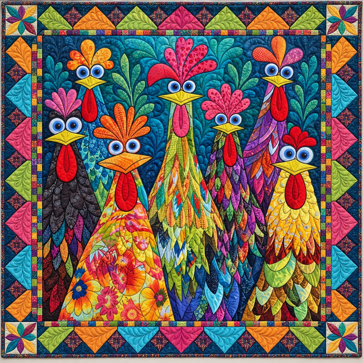 Jewel Toned Whimsical Hens TD141026516 Quilt Blanket