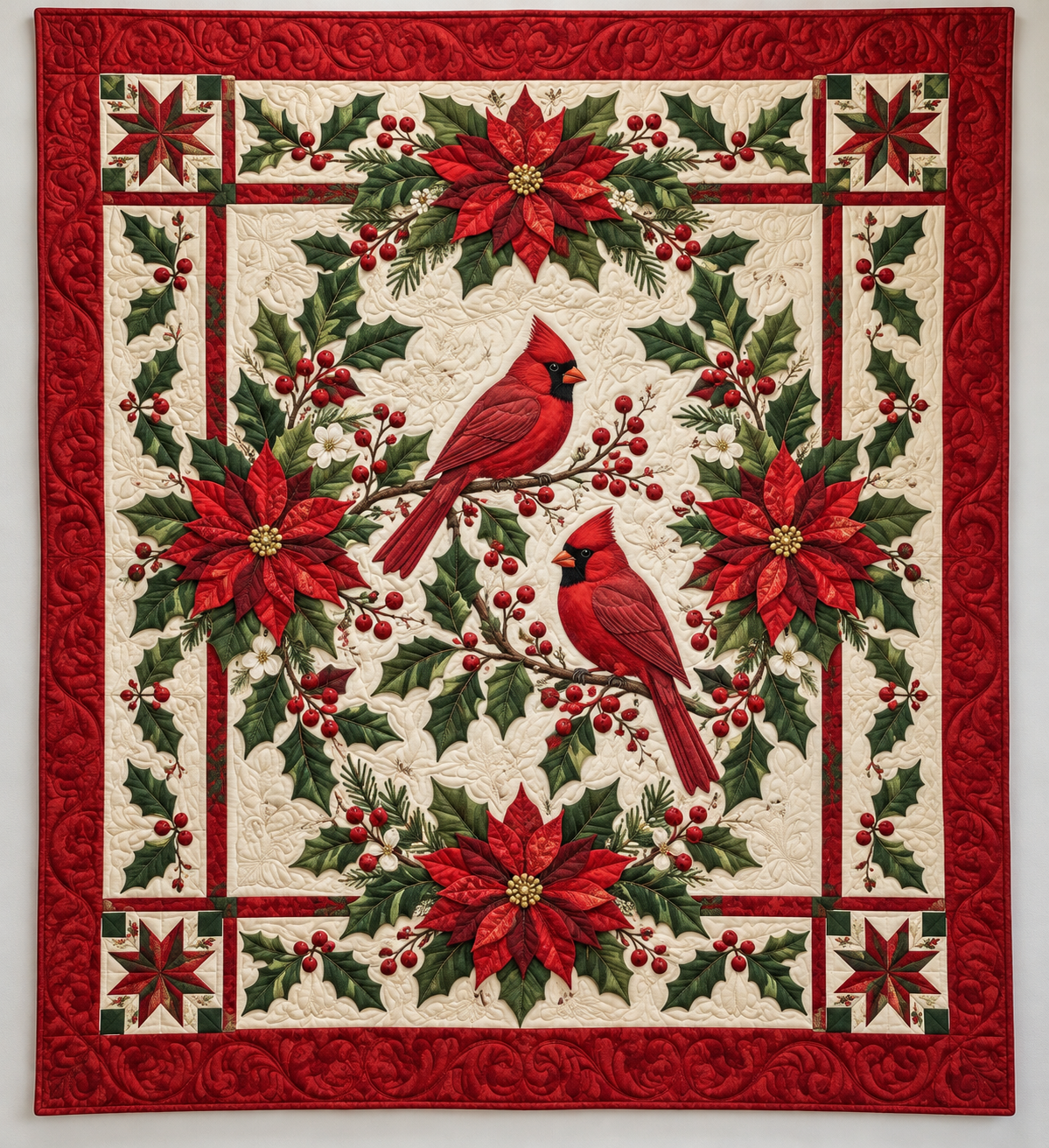 Cardinals Poinsettias And Holly TD141026020 Quilt Blanket