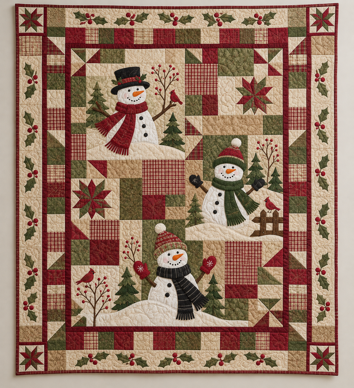 Rustic Snowman Trio TD141026031 Quilt Blanket