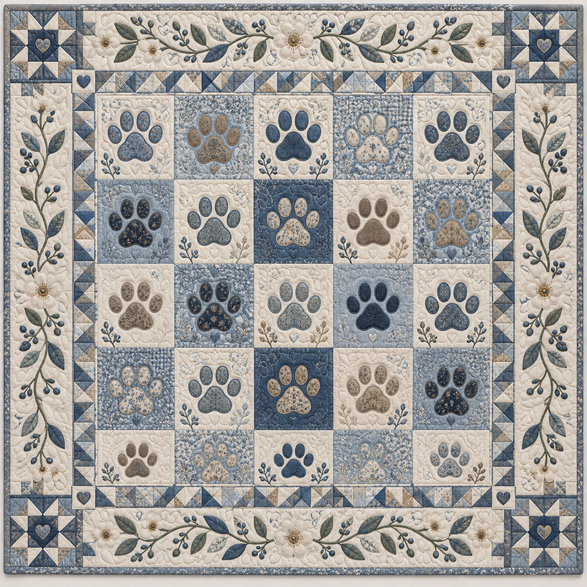 Soft Blue Pawprints TD141026534 Quilt Blanket