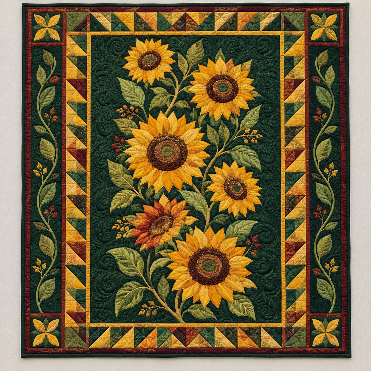 Golden Sunflowers On Forest Green TD141026045 Quilt Blanket