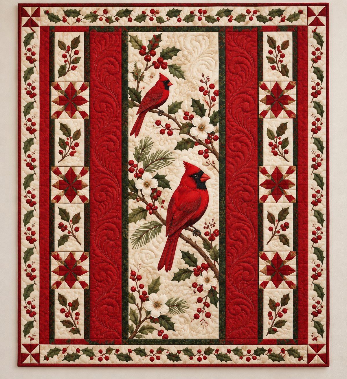 Cardinal In Red Botanical Frame TD141026048 Quilt Blanket