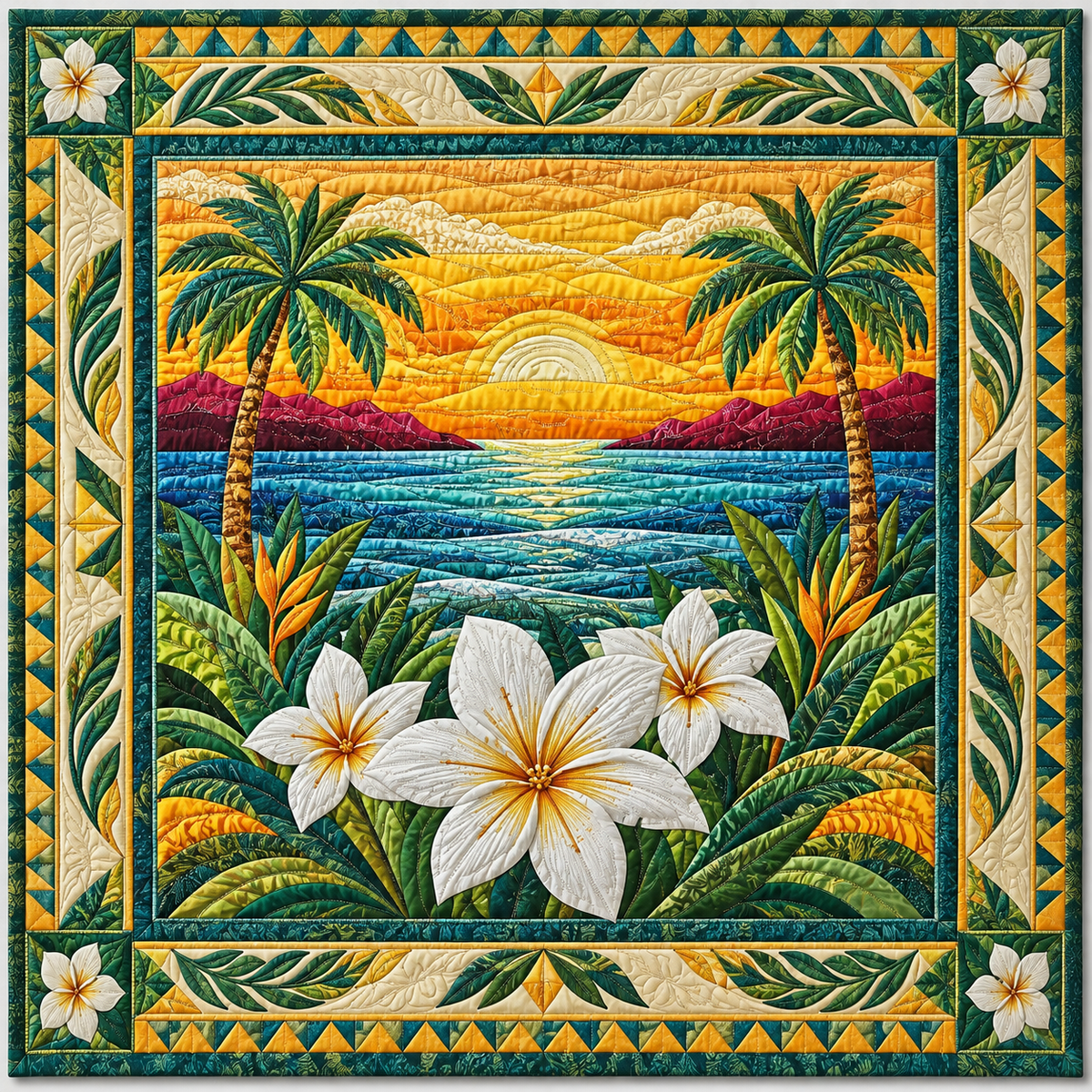 Tropical Plumera Sunset TD141026552 Quilt Blanket