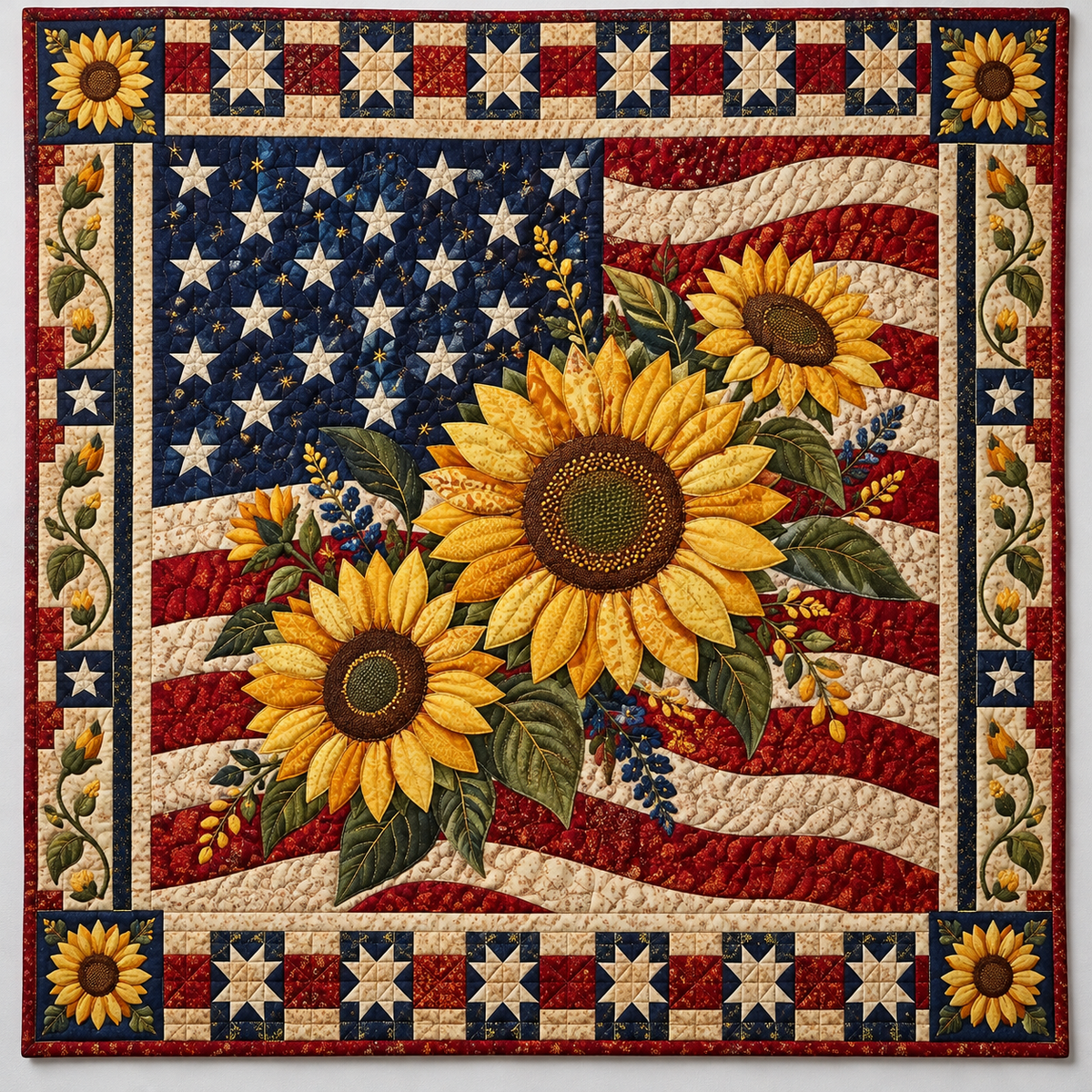 Patriotic Sunflowers And Stars TD141026063 Quilt Blanket