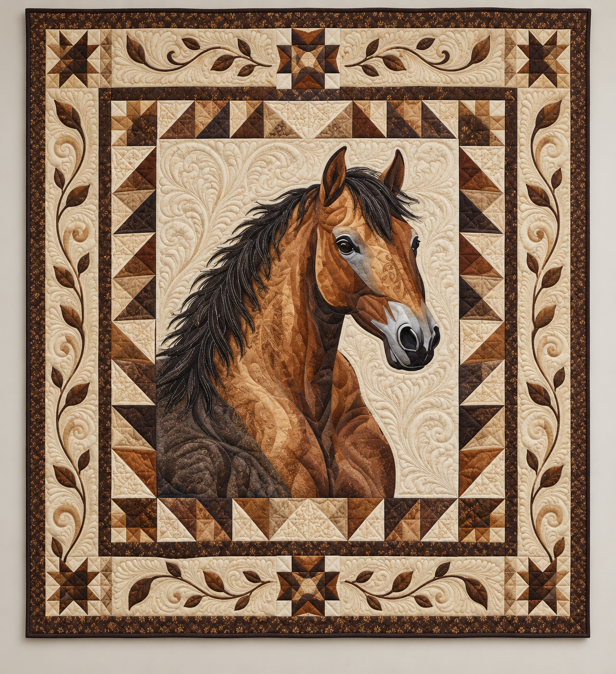 Chestnut Horse And Geometric Borders TD141026069 Quilt Blanket