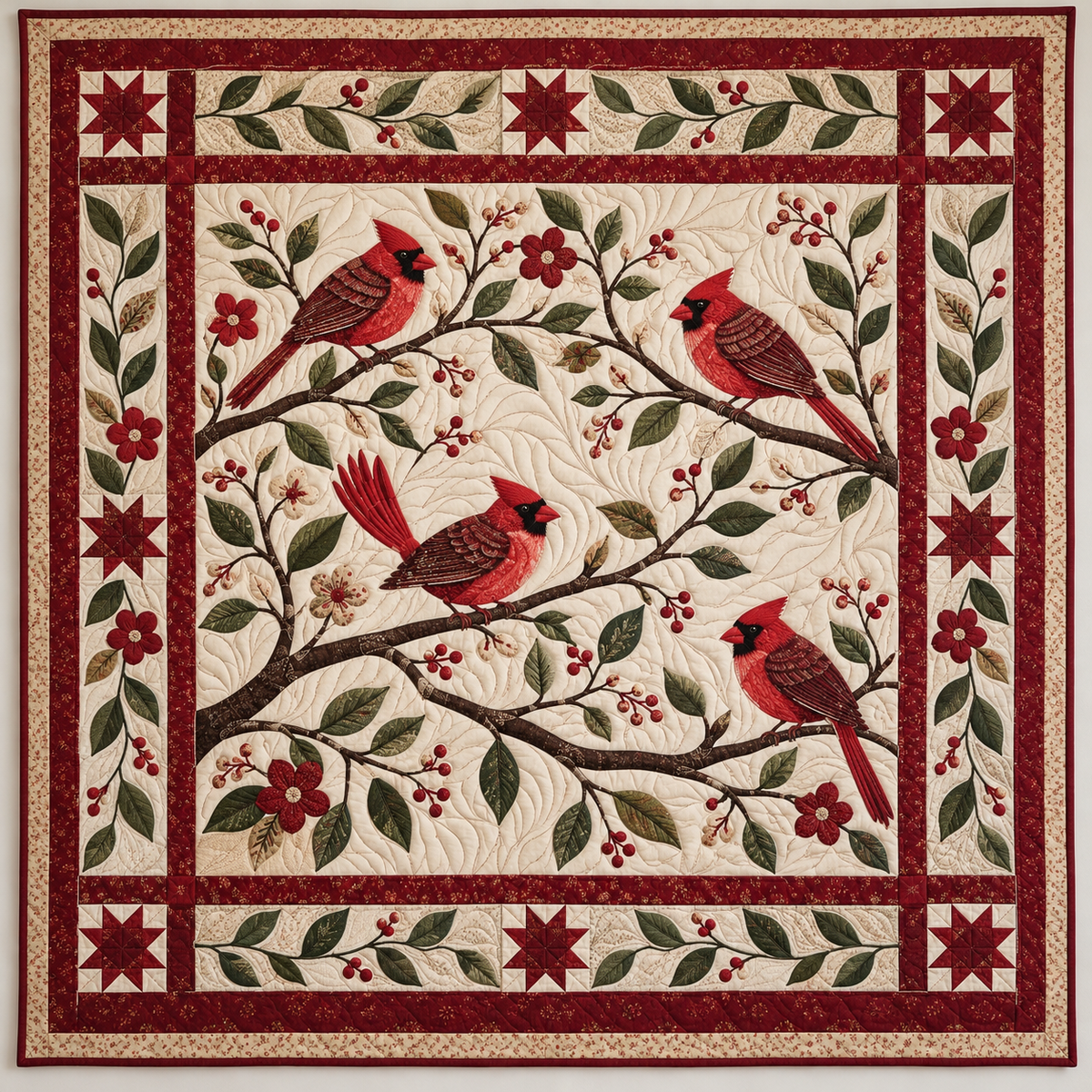 Cardinals On Branching Vines TD141026071 Quilt Blanket
