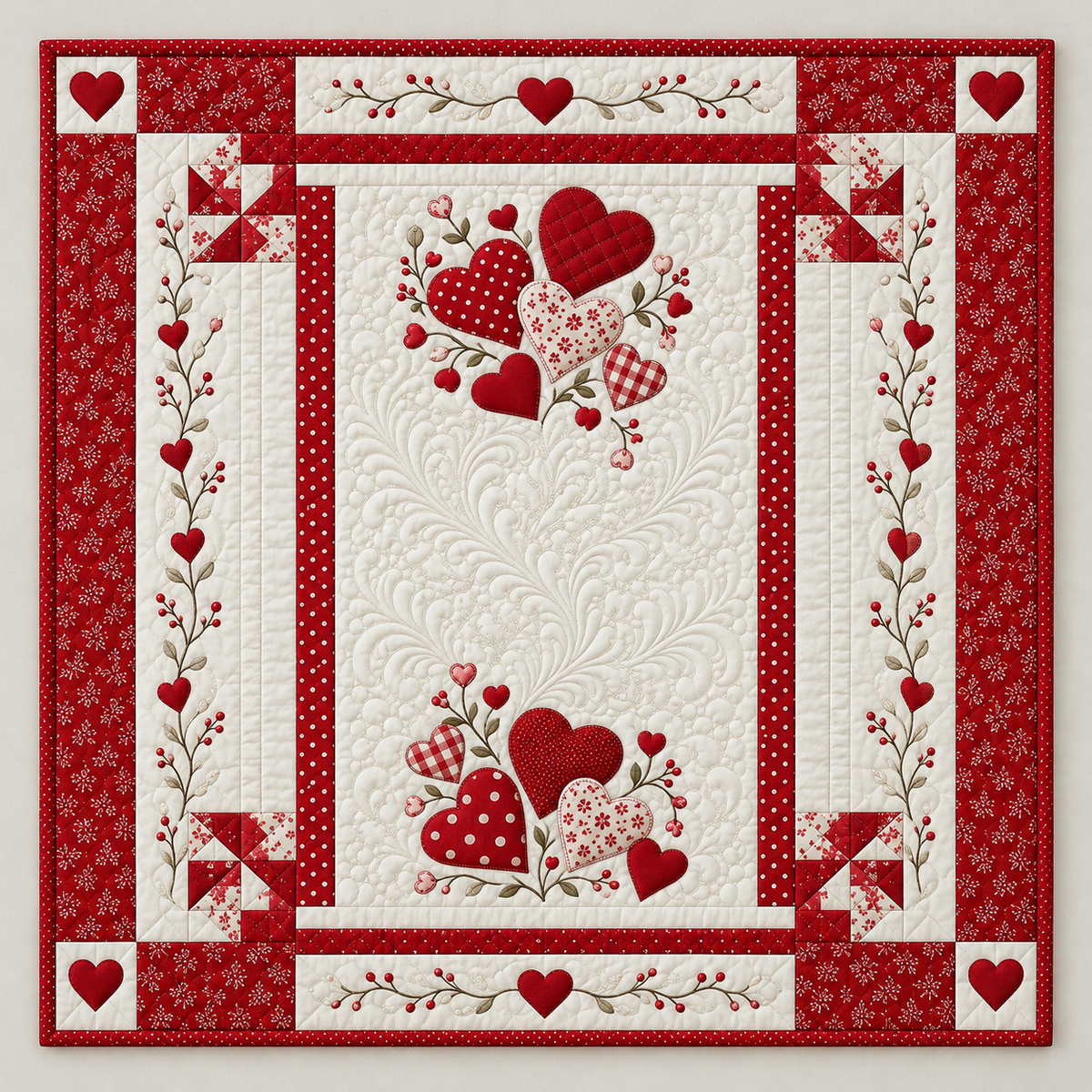Red Heart Clusters On Ivory TD141026076 Quilt Blanket