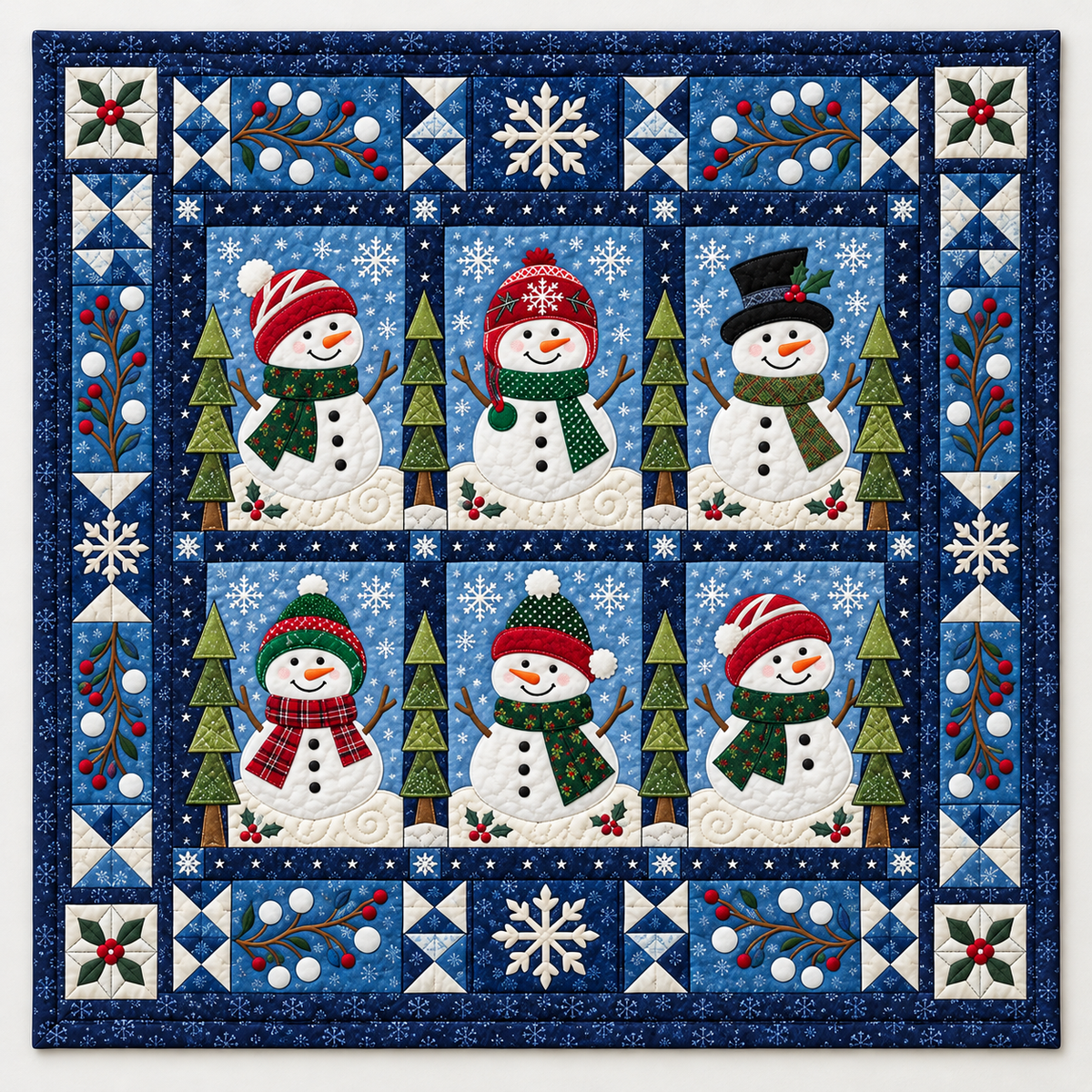 Snowmen In A Navy Winter Garden TD141026078 Quilt Blanket