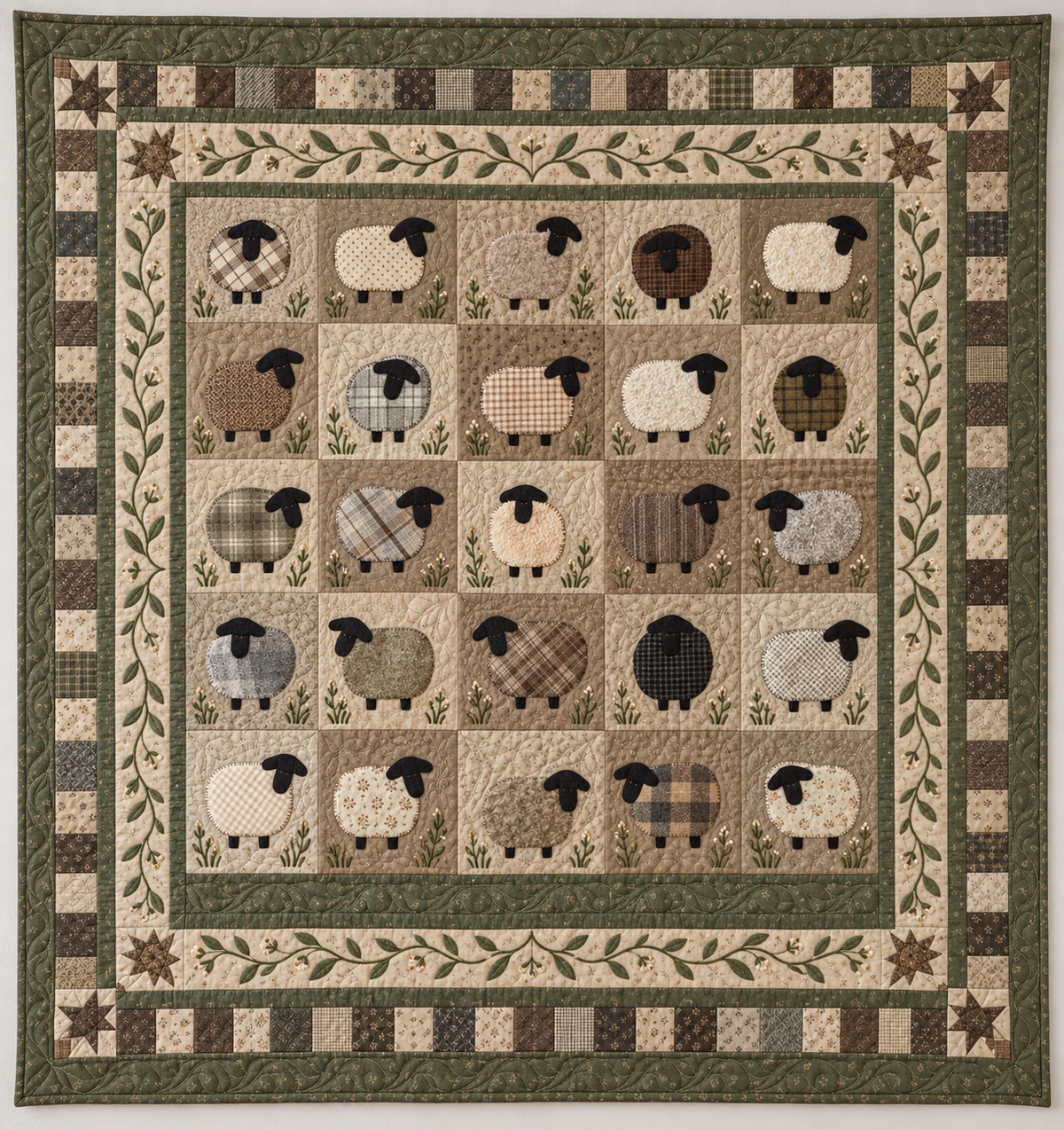 Sheep In Neutral Country Patchwork TD141026093 Quilt Blanket
