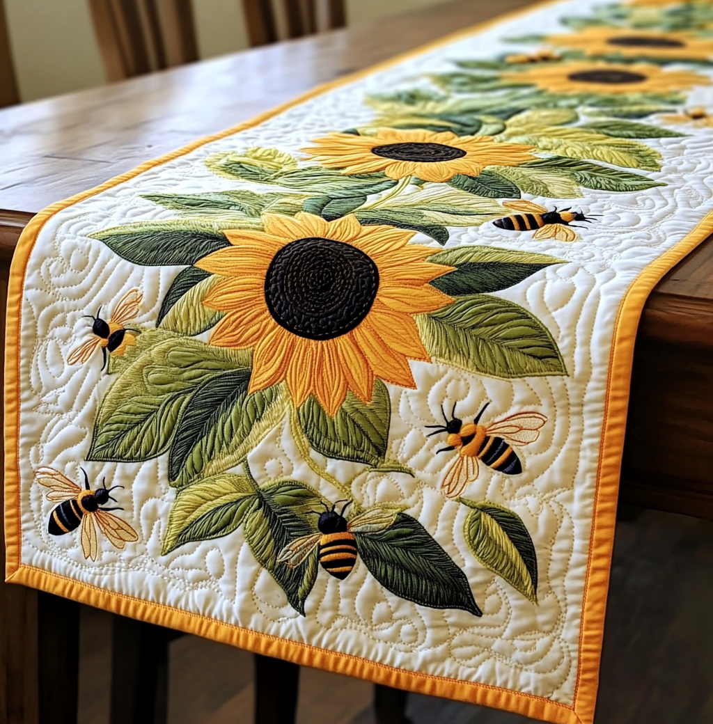 Sunflower Bee DAI190225294 Quilted Table Runner