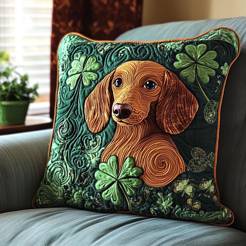 St Patrick'S Day Dachshund DAI040225410 Quilted Pillow Case