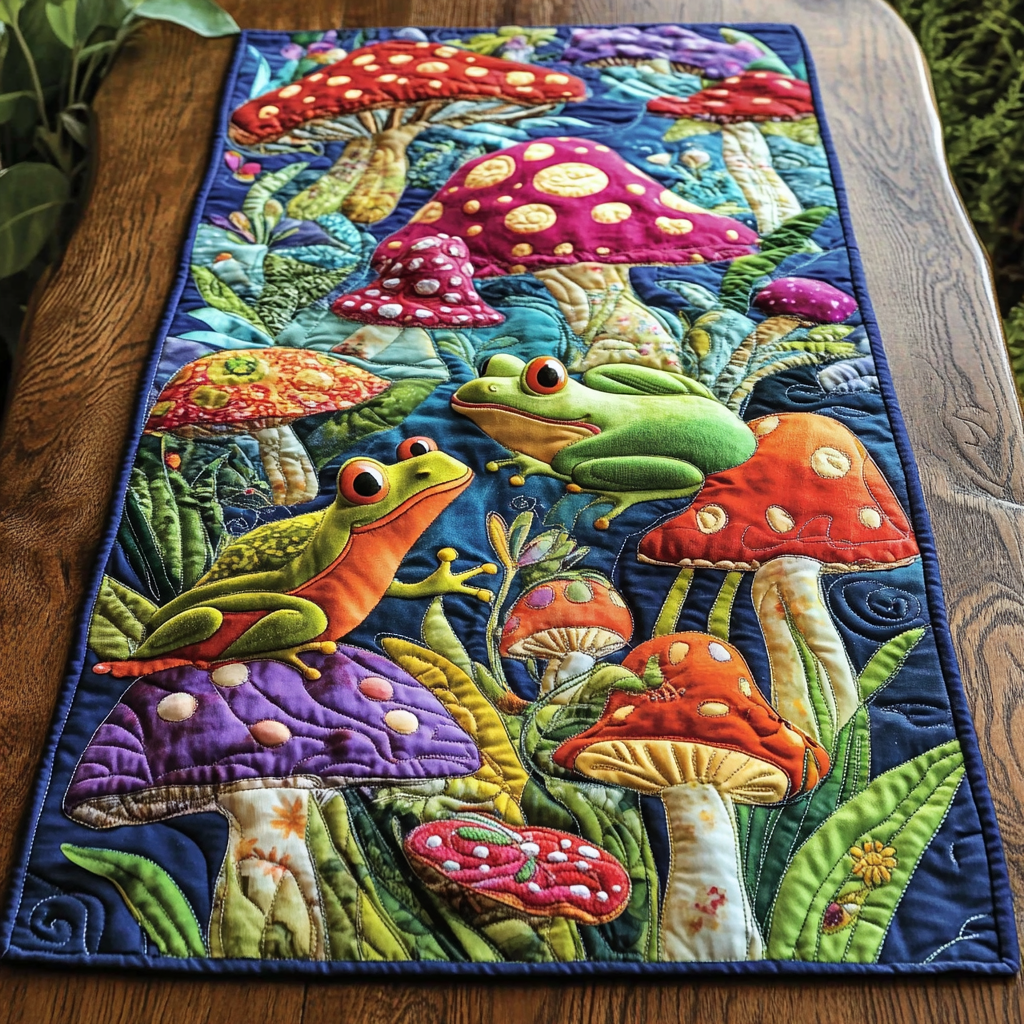 Frog And Mushroom DAI190225277 Quilted Table Runner