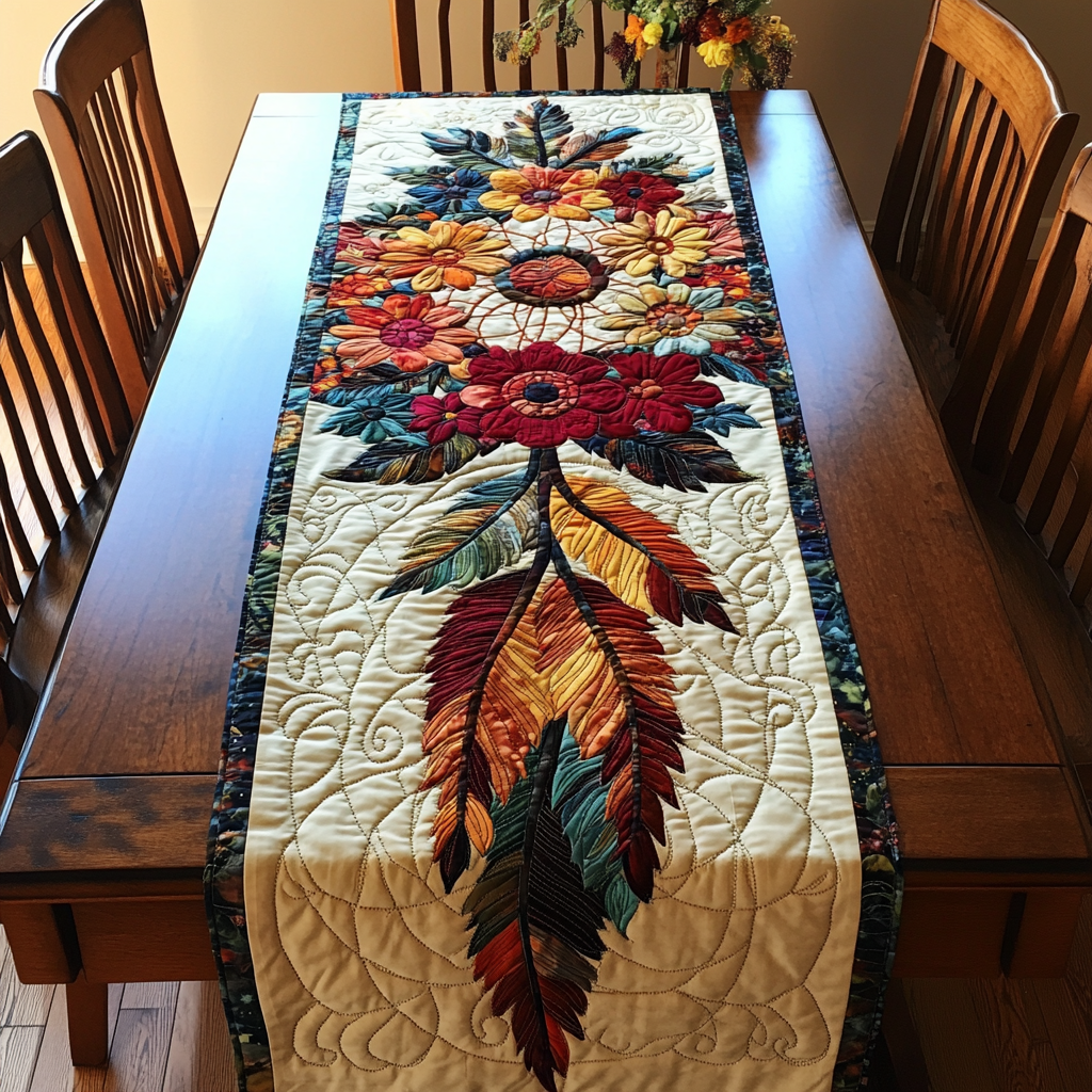 Flower Dreamcatcher DAI110225333 Quilted Table Runner