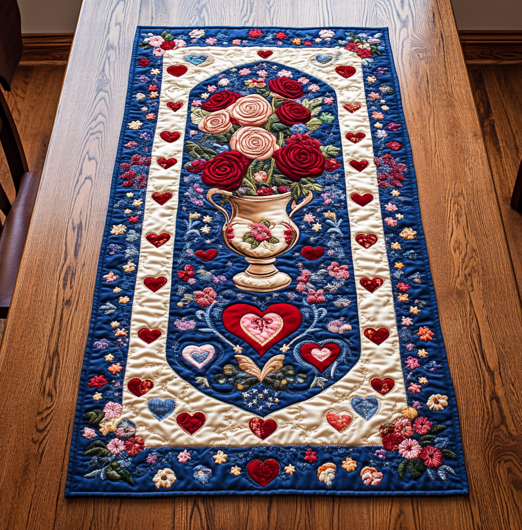 Patriotic Rose Flower DAI110225386 Quilted Table Runner
