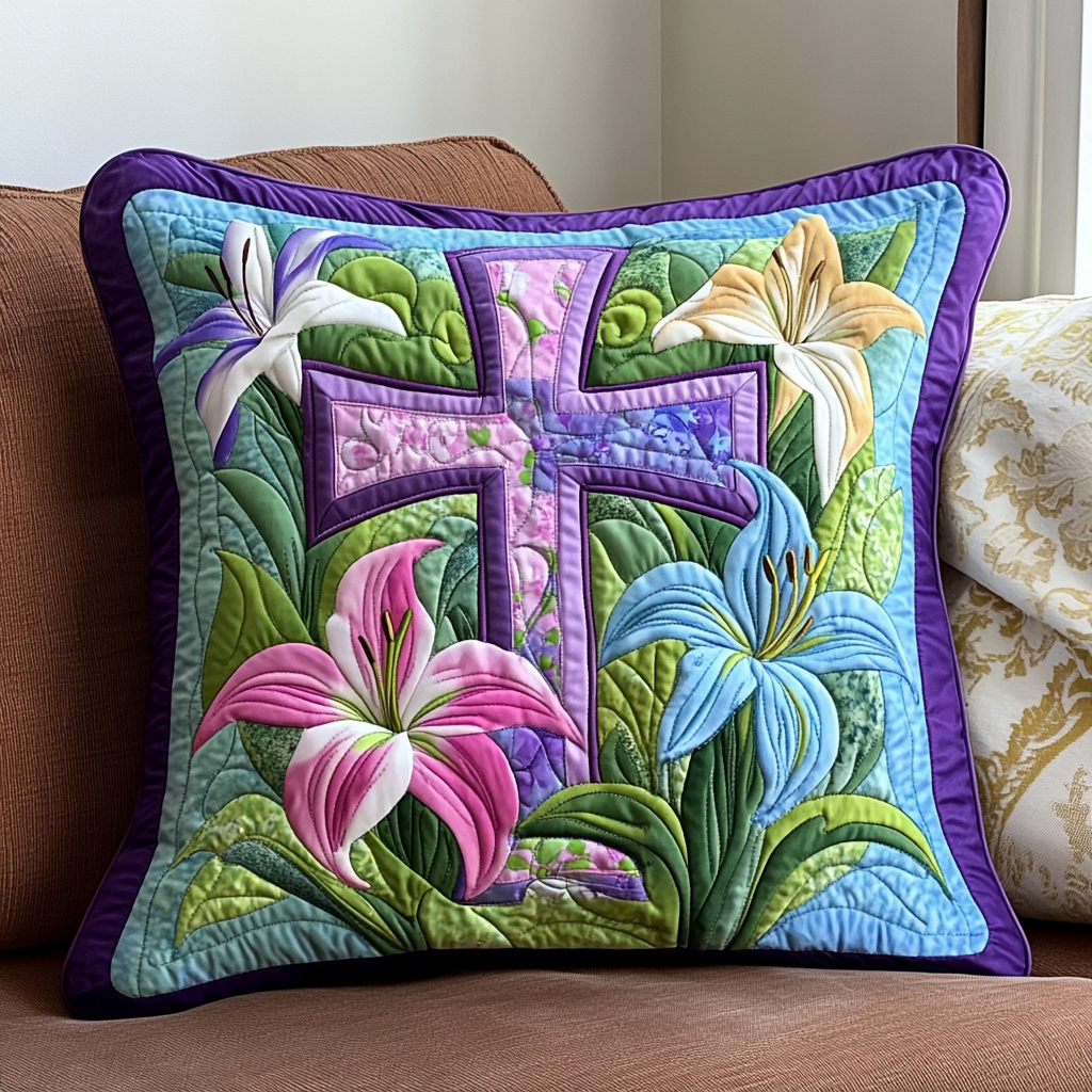 Easter Lily Cross DAI040225386 Quilted Pillow Case