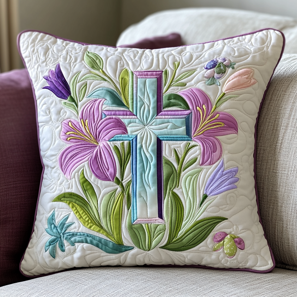 Easter Lily Cross DAI040225383 Quilted Pillow Case