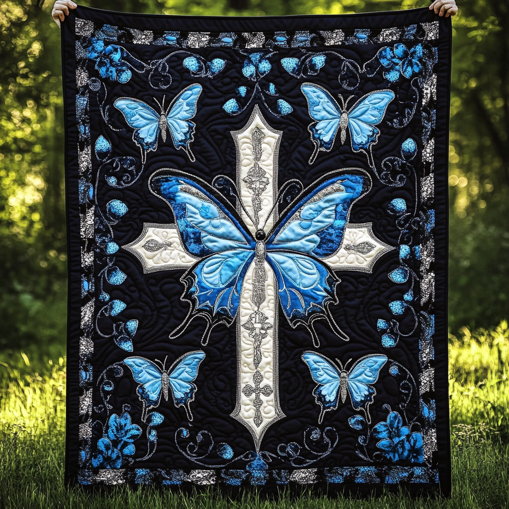 Butterfly Christian Cross DAI190225011 Quilt Blanket