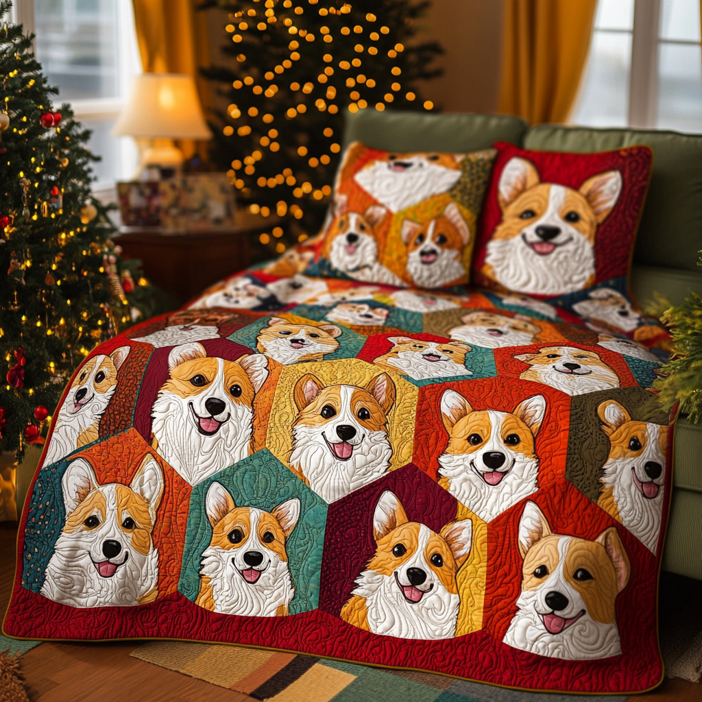 Merry Corgi Christmas Quilted Blanket NCU0NT1867 main image 0