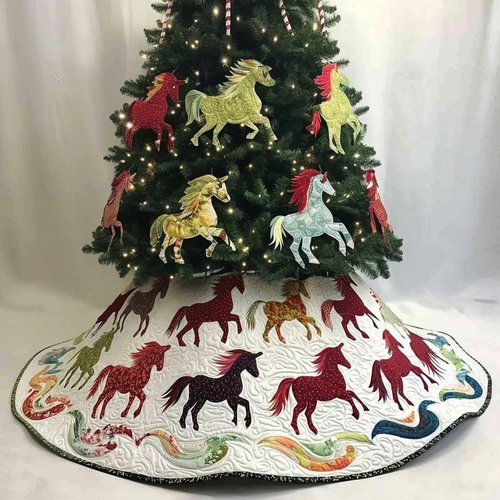 Horse Wonder Christmas Quilted Tree Skirt NCU0DDK1962