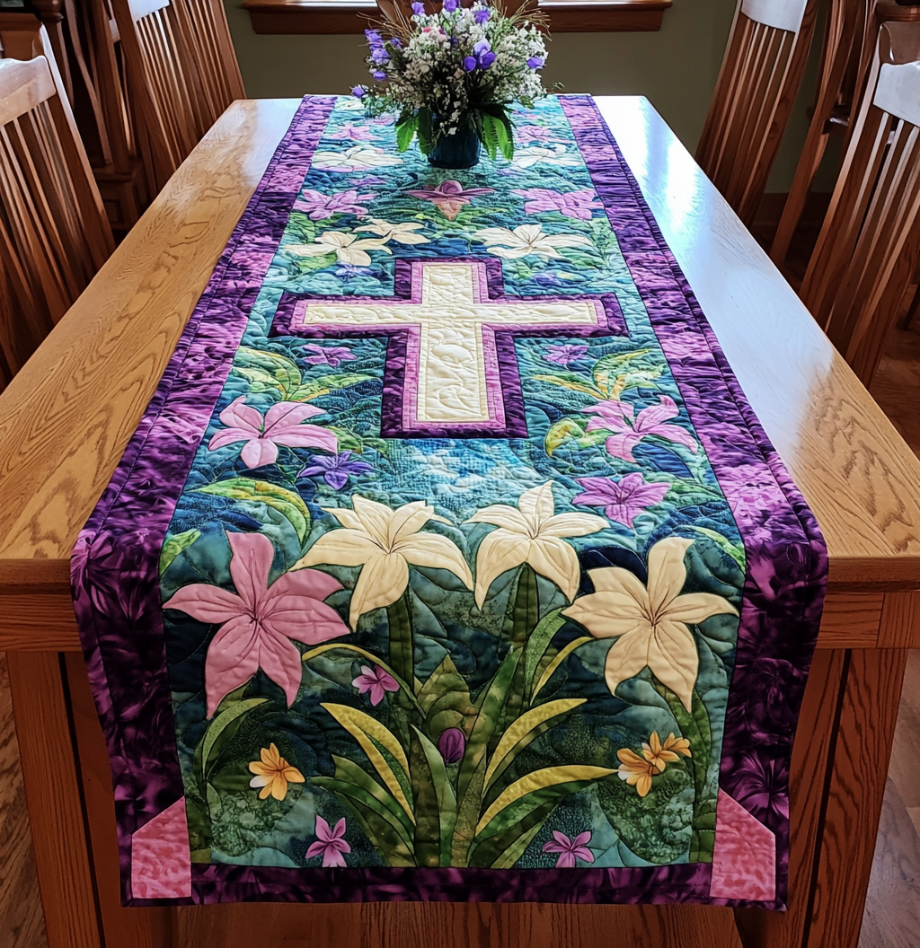 Easter Lily Cross DAI150125318 Quilted Table Runner