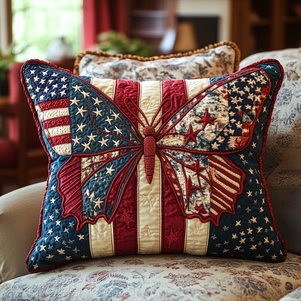 Patriotic Butterfly DAI190225225 Quilted Pillow Case