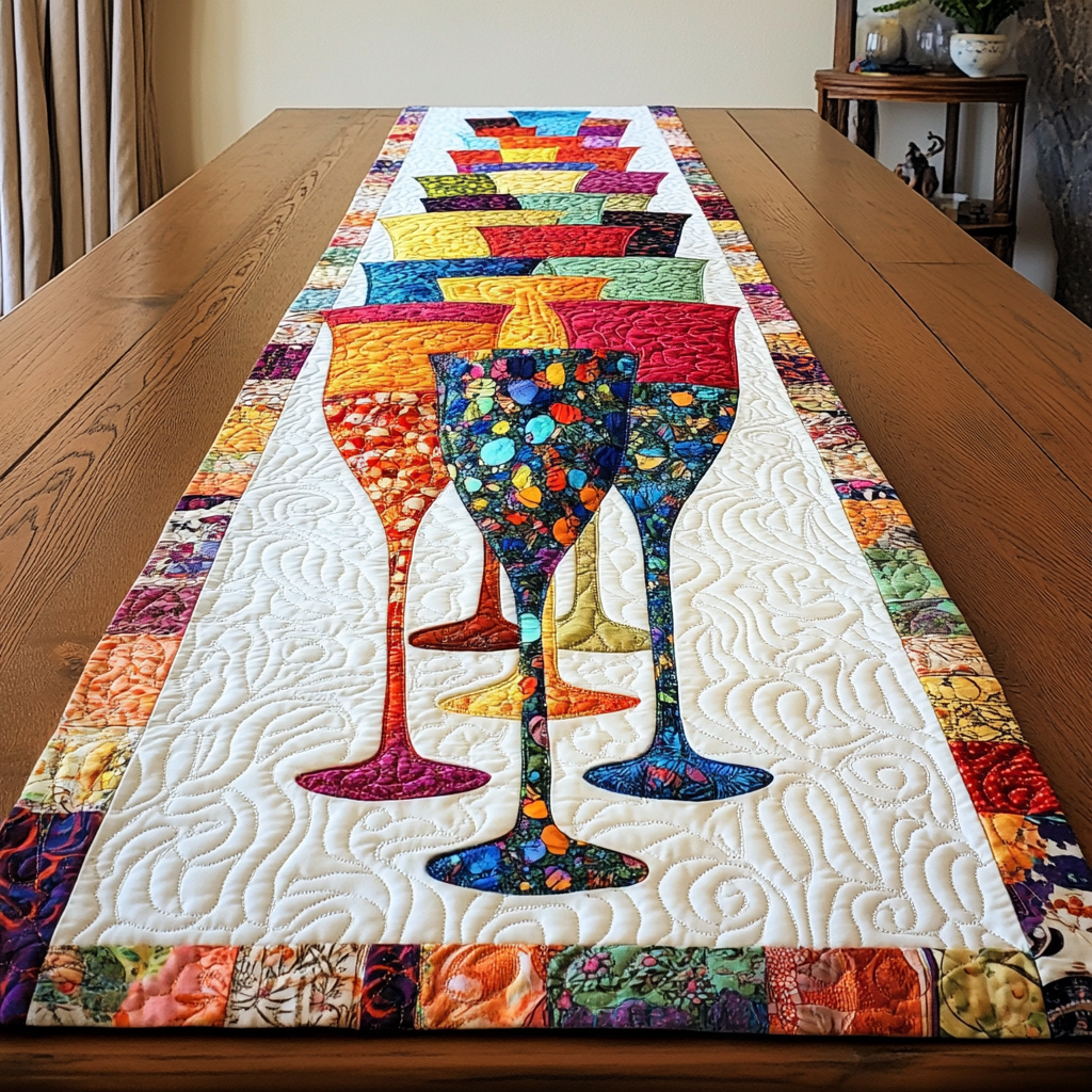 Wine Glass DAI040225447 Quilted Table Runner