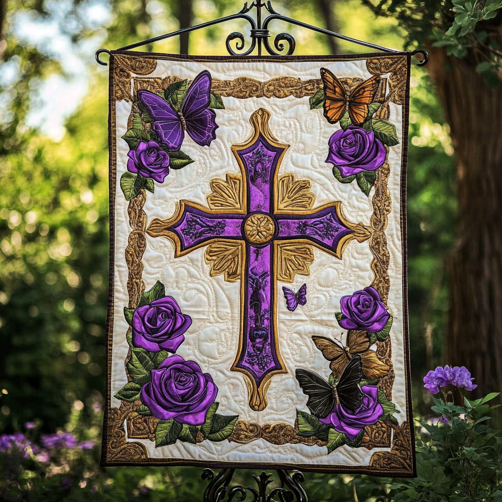 Butterfly Christian Cross DAI190225003 Quilt Blanket