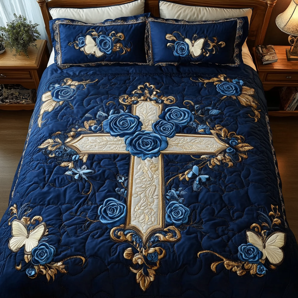 Rose Christian Cross DAI190225126 Quilt Bedding Set