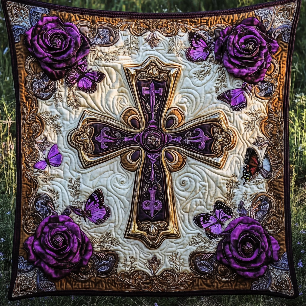 Butterfly Christian Cross DAI190225004 Quilt Blanket