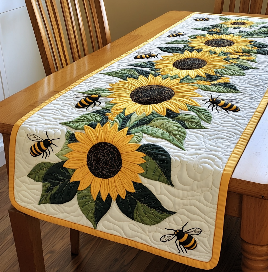Sunflower Bee DAI190225296 Quilted Table Runner