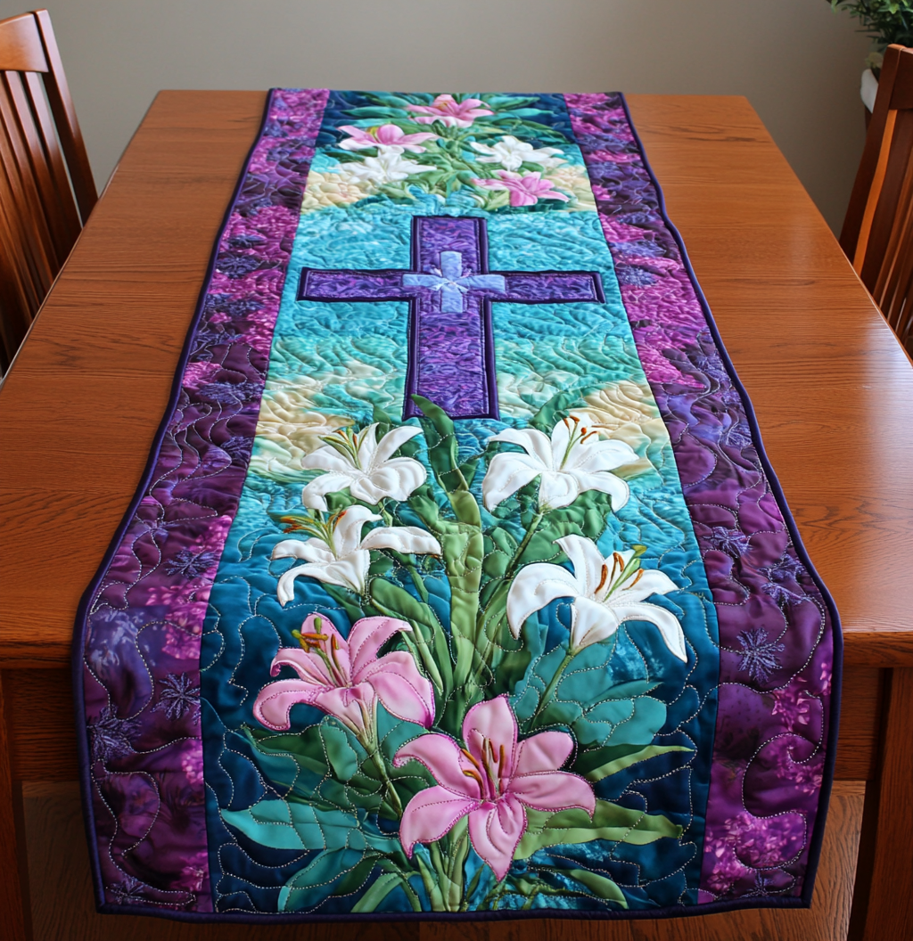 Easter Lily Cross DAI150125317 Quilted Table Runner