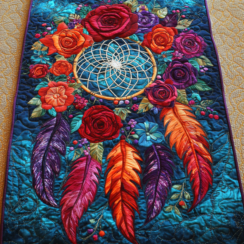 Flower Dreamcatcher DAI110225336 Quilted Table Runner