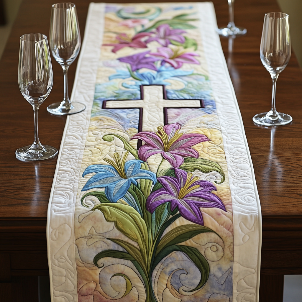 Easter Lily Cross DAI190225299 Quilted Table Runner