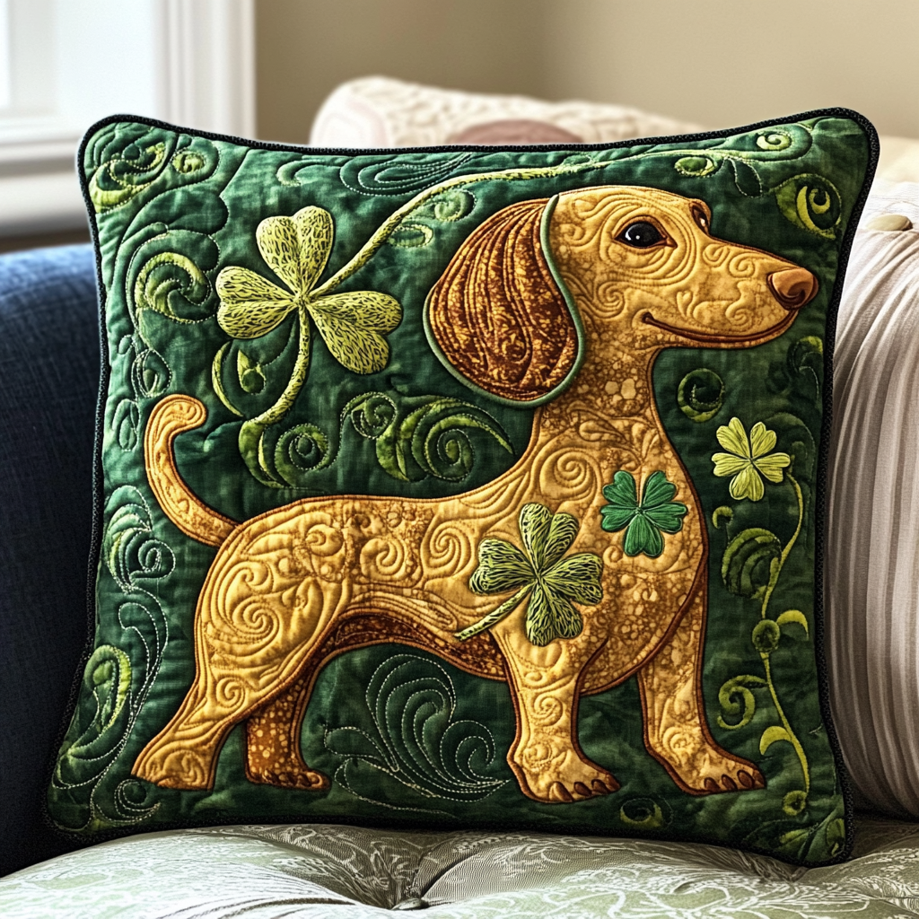 St Patrick'S Day Dachshund DAI040225409 Quilted Pillow Case