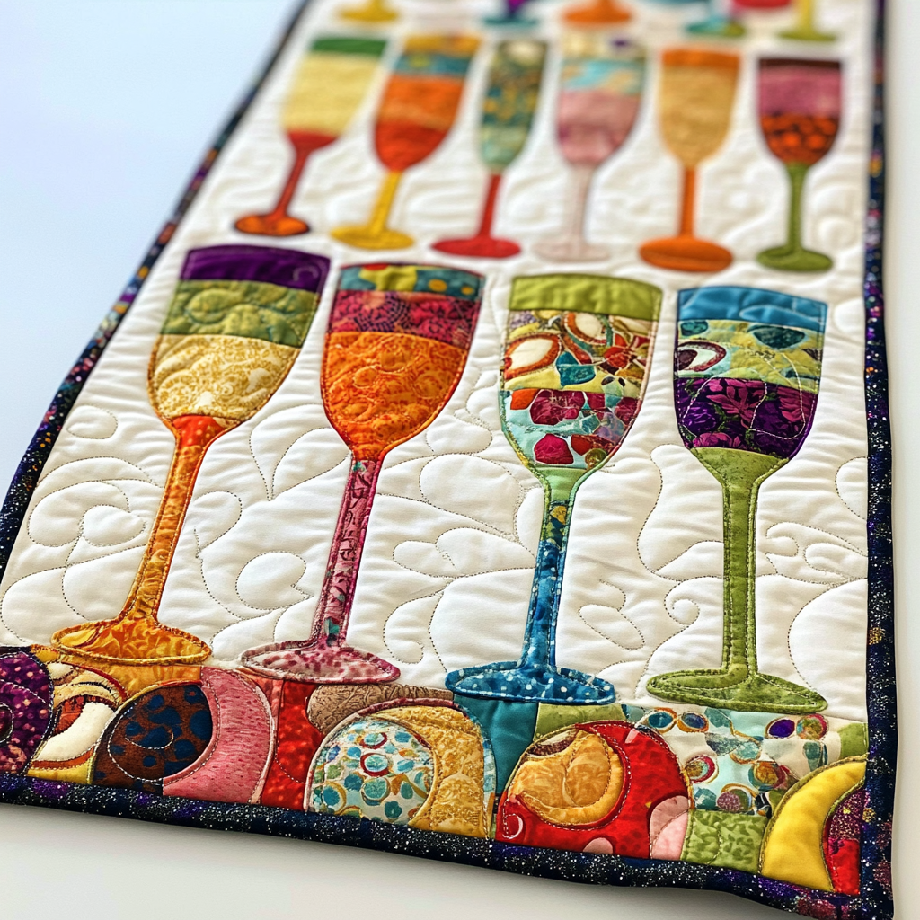 Wine Glass DAI040225467 Quilted Table Runner