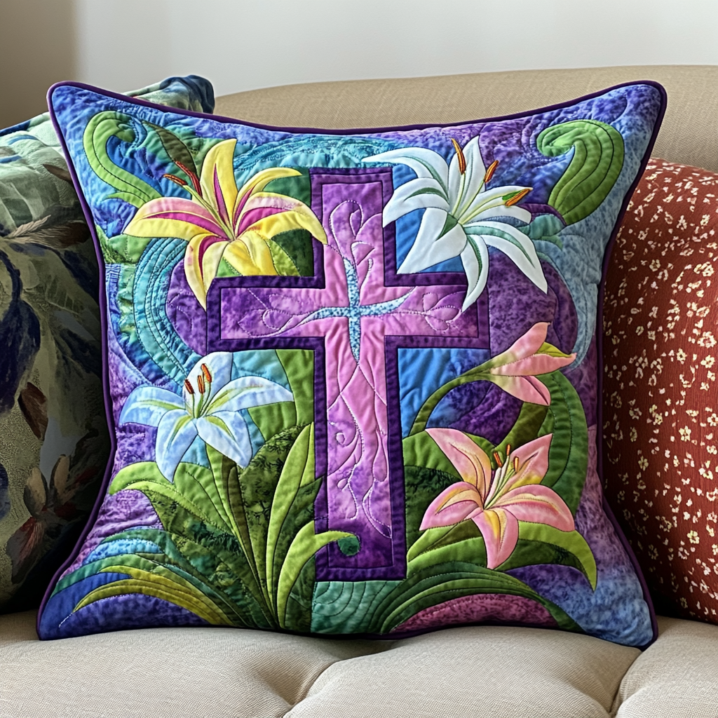 Easter Lily Cross DAI040225384 Quilted Pillow Case
