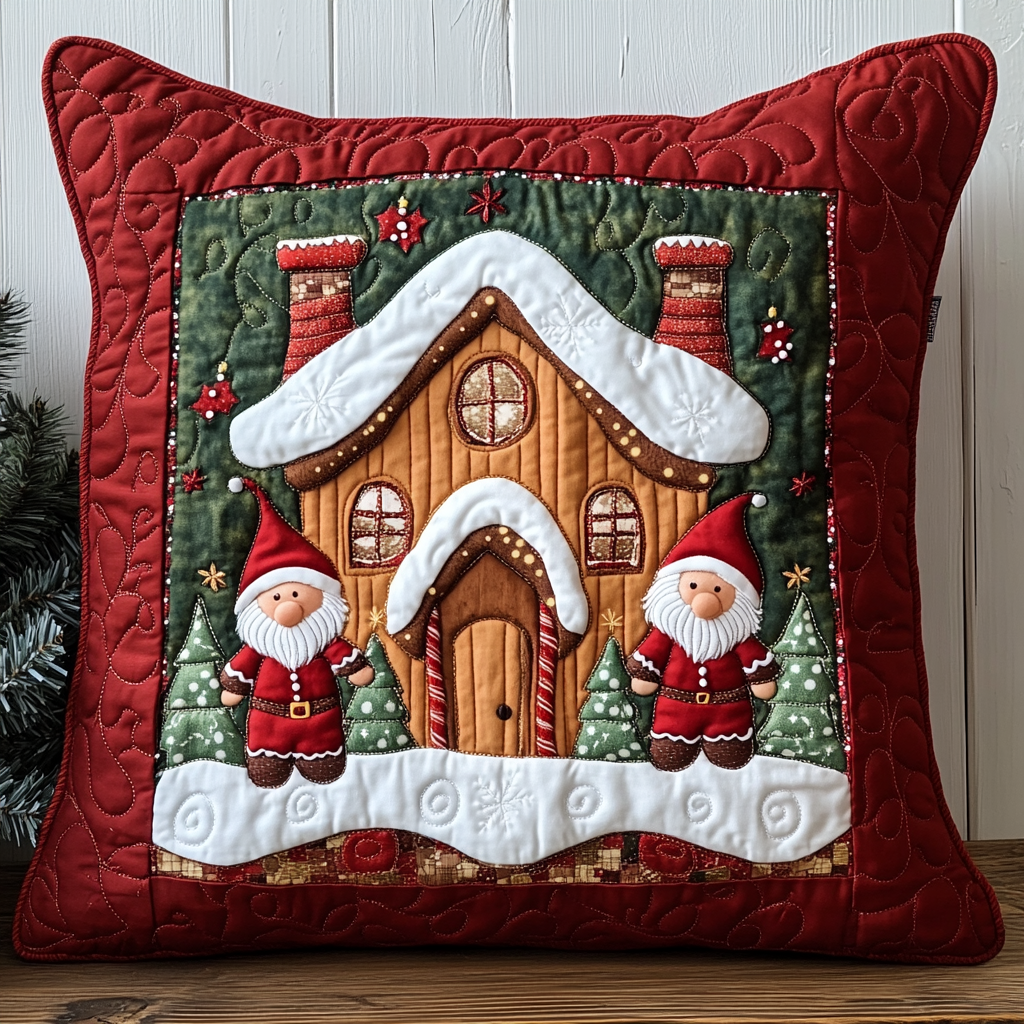Christmas Gingerbread House And Gnomes DAI111124564 Quilted Pillow Case