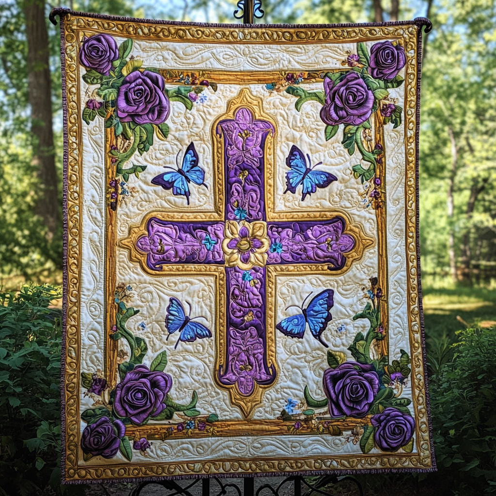 Butterfly Christian Cross DAI190225007 Quilt Blanket
