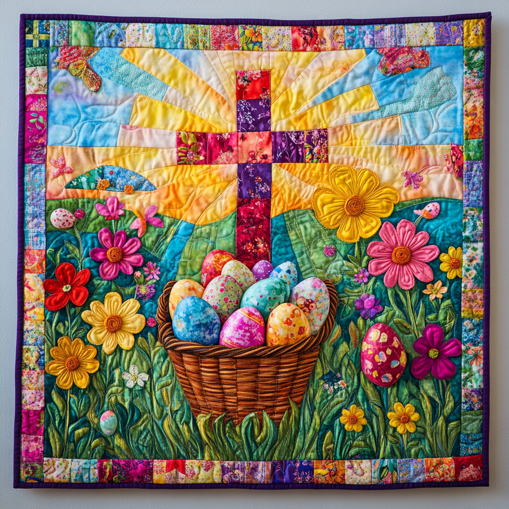 Easter Egg Cross DAI040225149 Quilt Blanket
