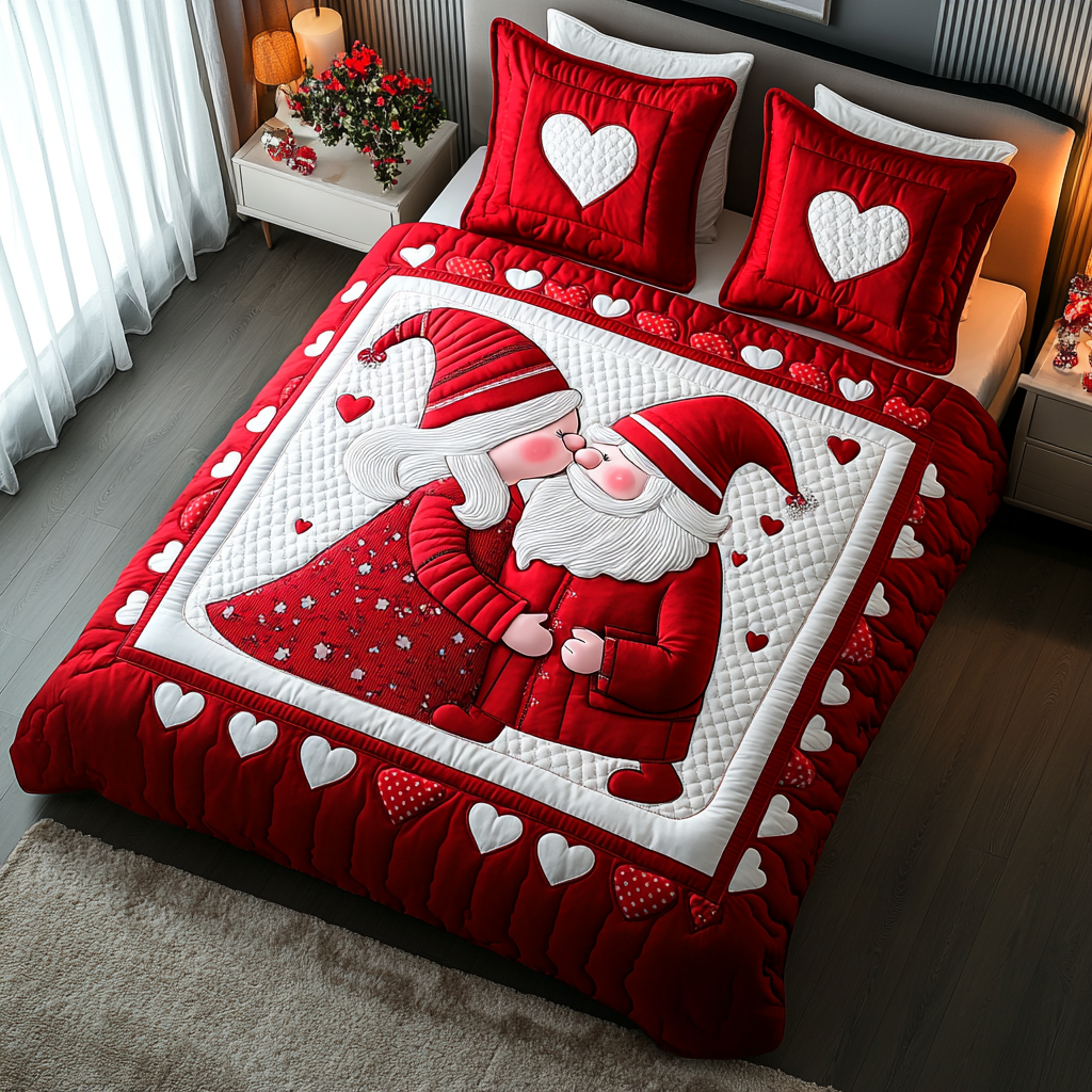 Valentine Gnome Charm 3-Piece Quilted Bedding Set NCU0NNT2694