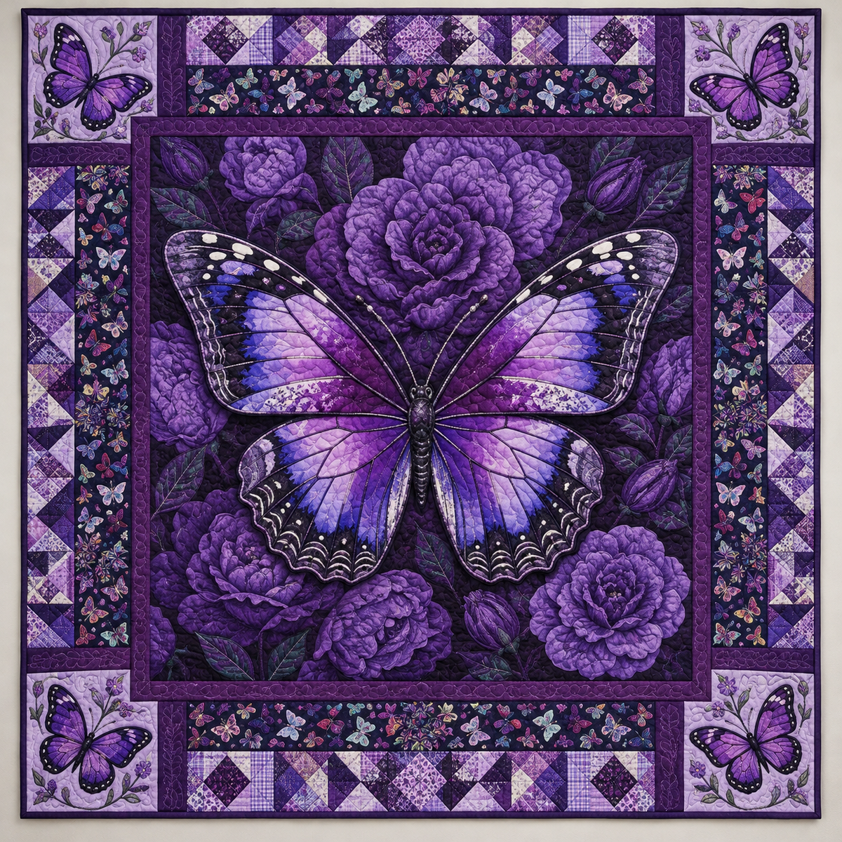 Purple Butterfly And Midnight Roses TD141026100 Quilt Blanket