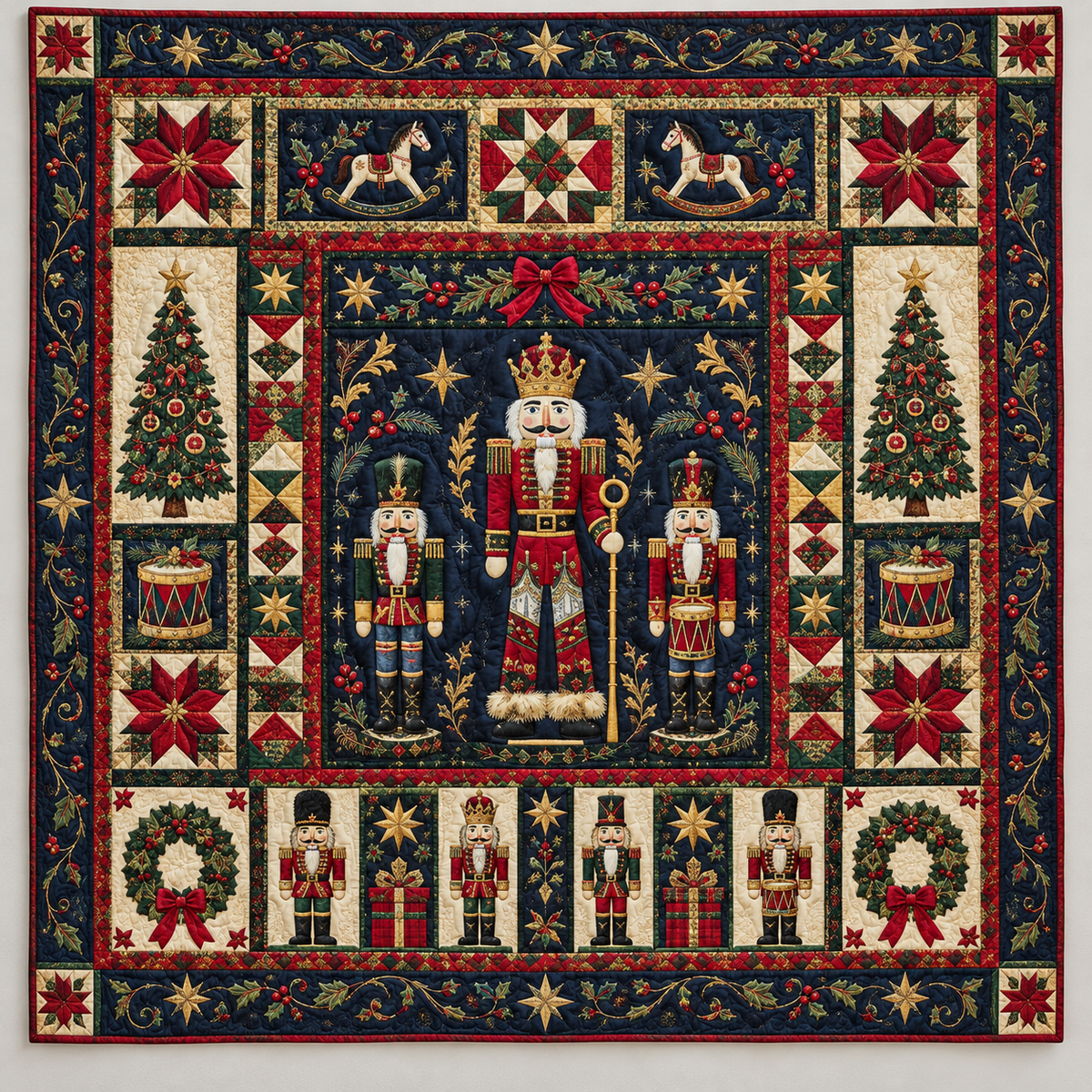 Ornate Nutcrackers On Midnight Navy TD141026101 Quilt Blanket
