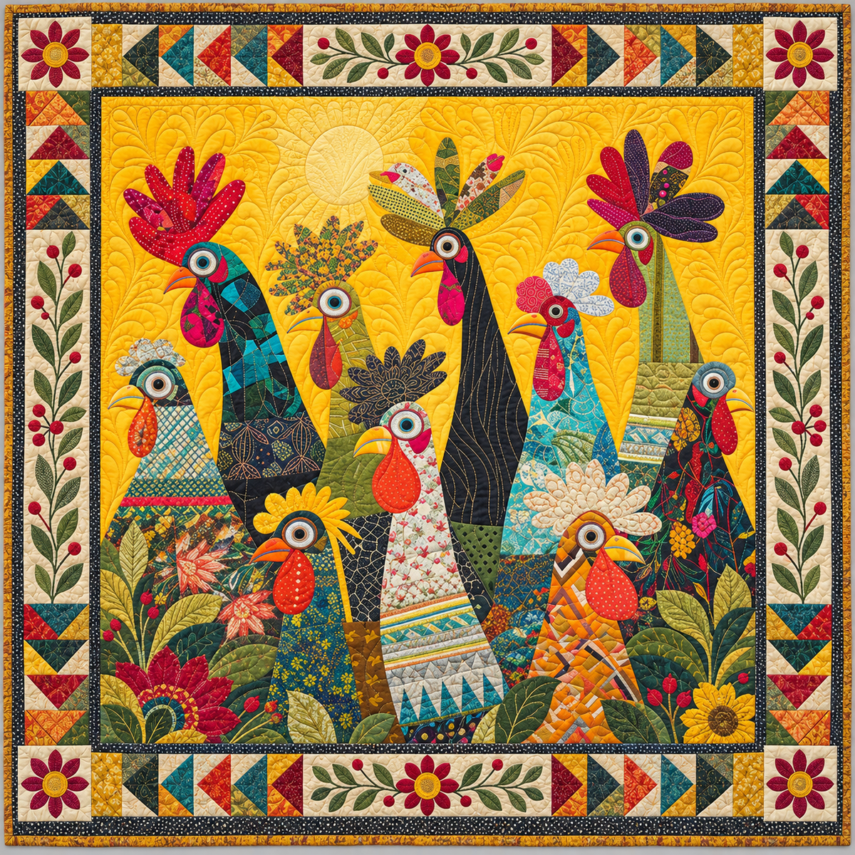 Sunrise Rooster Gathering TD141026604 Quilt Blanket
